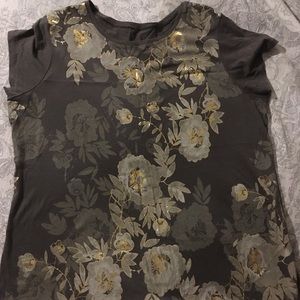 T-shirt Pretty Floral Green & Gold T